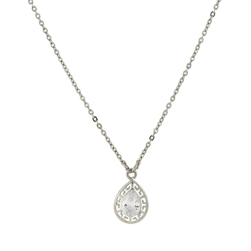 Women’s religious necklaces-1928 Jewelry Teardrop Cubic Zirconia Pendant Necklace 16" + 3" Extender