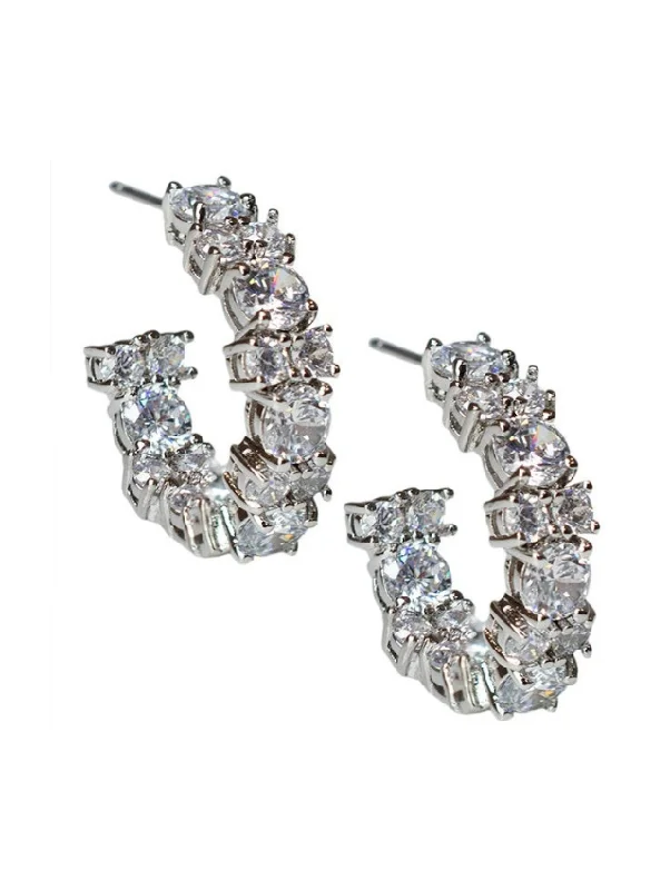 Women’s stud earrings with gemstones-Round CZ Hoop Earrings