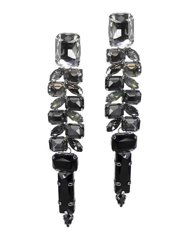 Women’s intricate design earrings-Grey Ombre Crystal Earrings