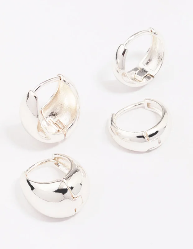 Women’s sapphire earrings-Silver Plated Bubble Huggie Earring Pack