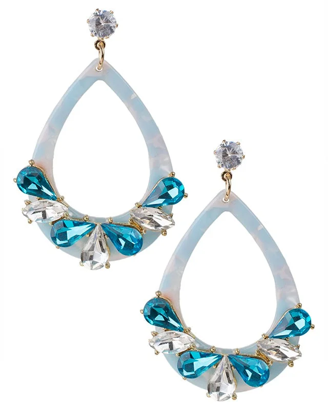 Women’s polished silver earrings-Blue Resin and Crystal Earrings