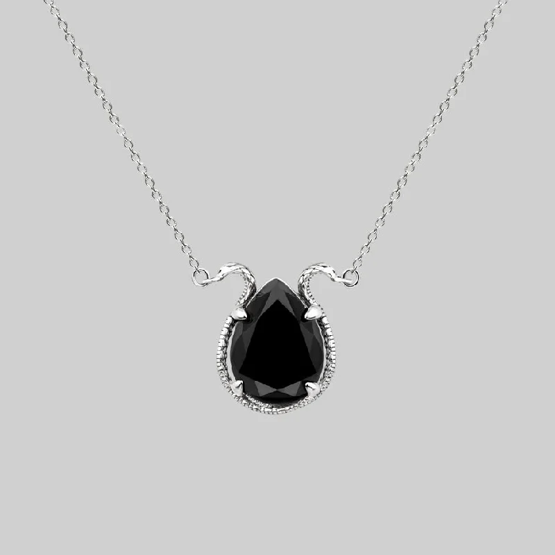 Women’s pendant with gemstones-BITTERSWEET. Double Serpent Onyx Necklace - Silver