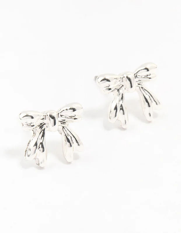 Women’s subtle earrings-Silver Bow Stud Earrings