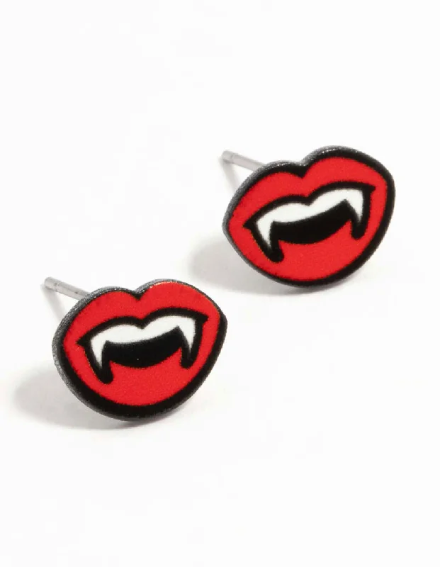 Women’s statement earrings-Vampire Mouth Coated Metal Stud Earrings