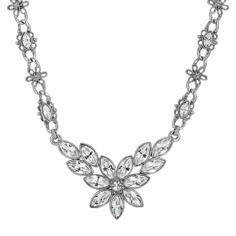 Women’s gothic necklaces-1928 Jewelry Austrian Crystal Flower Pendant Necklace 18" + 3" Extender