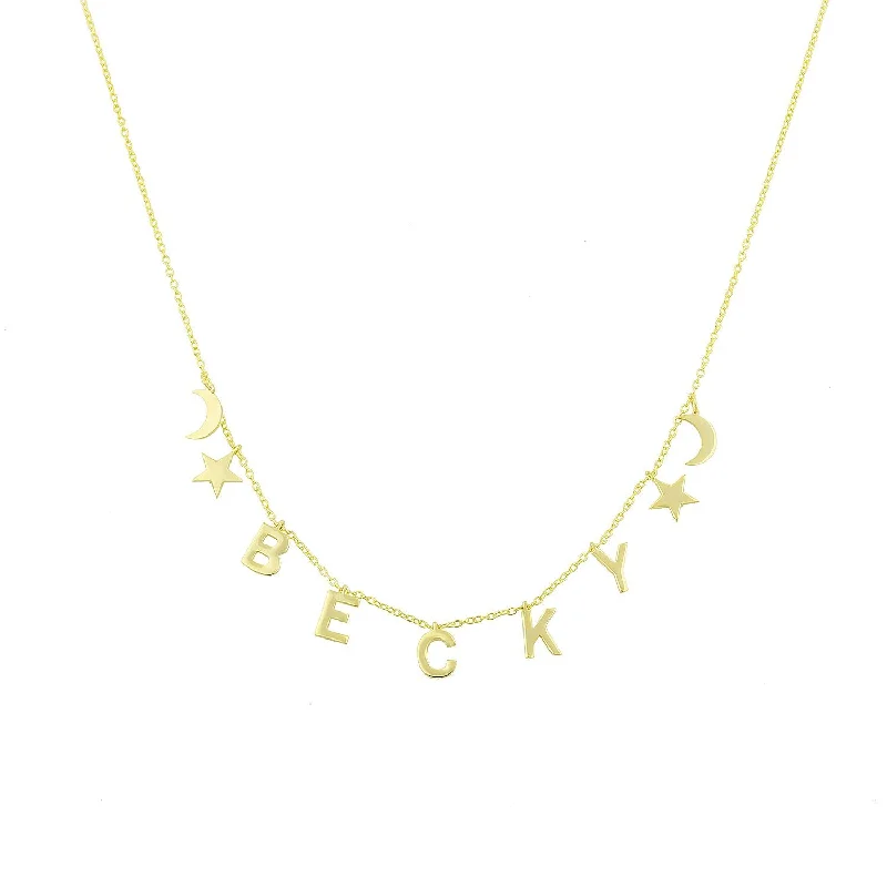 Women’s trendy necklaces-Celestial Dangling Name Necklace