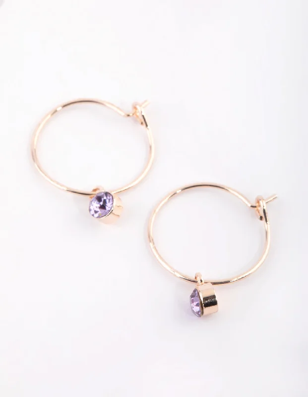 Women’s geometric earrings-Purple Diamante Huggie Hoop Earrings