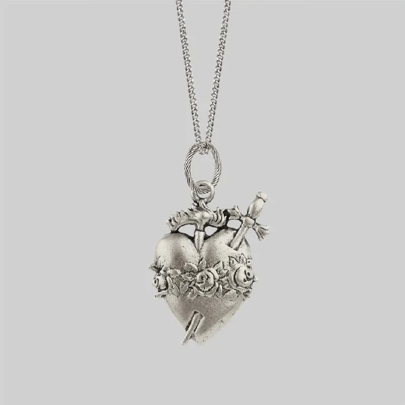 Women’s hand-wrapped necklaces-INFERNO. Sacred Heart Necklace - Silver