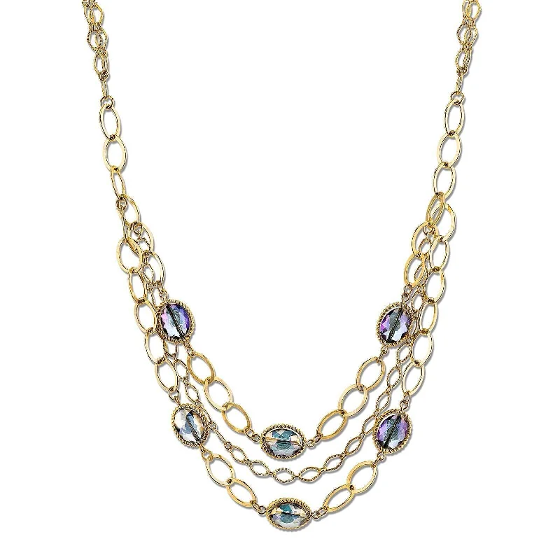 Women’s high-end necklaces-2028 Jewelry Blue Crystal Luster Multi-Strand Chain Necklace 16"