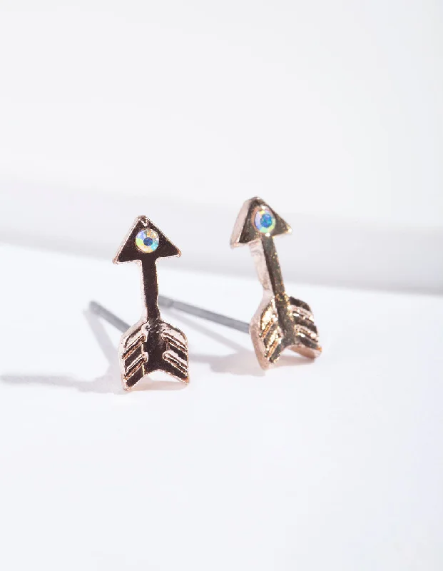 Women’s emerald earrings-Rose Gold Arrow & Diamante Stud Earrings