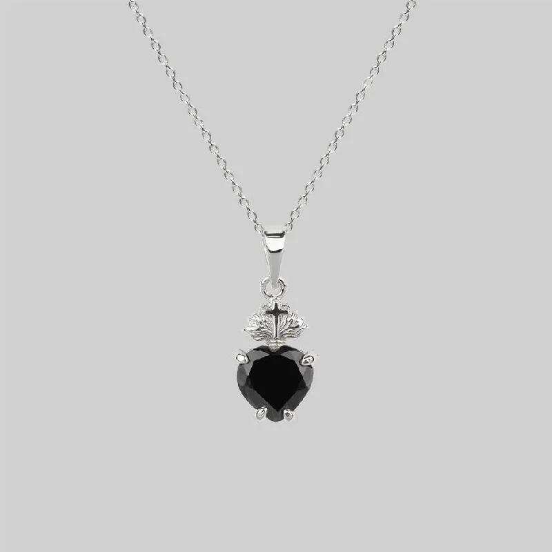 Women’s personalized necklaces-The Sacred Heart Black Spinel Necklace - Silver