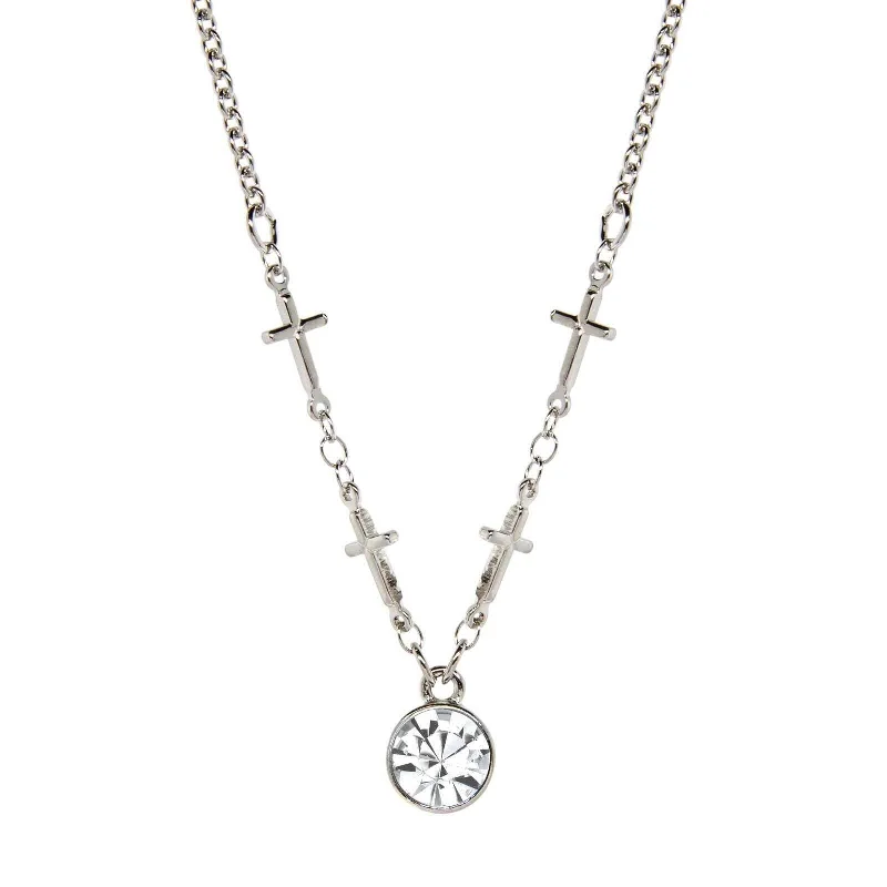 Women’s herringbone necklaces-Symbols Of Faith Cross Chain Crystal Pendant Necklace 16" + 3" Extender