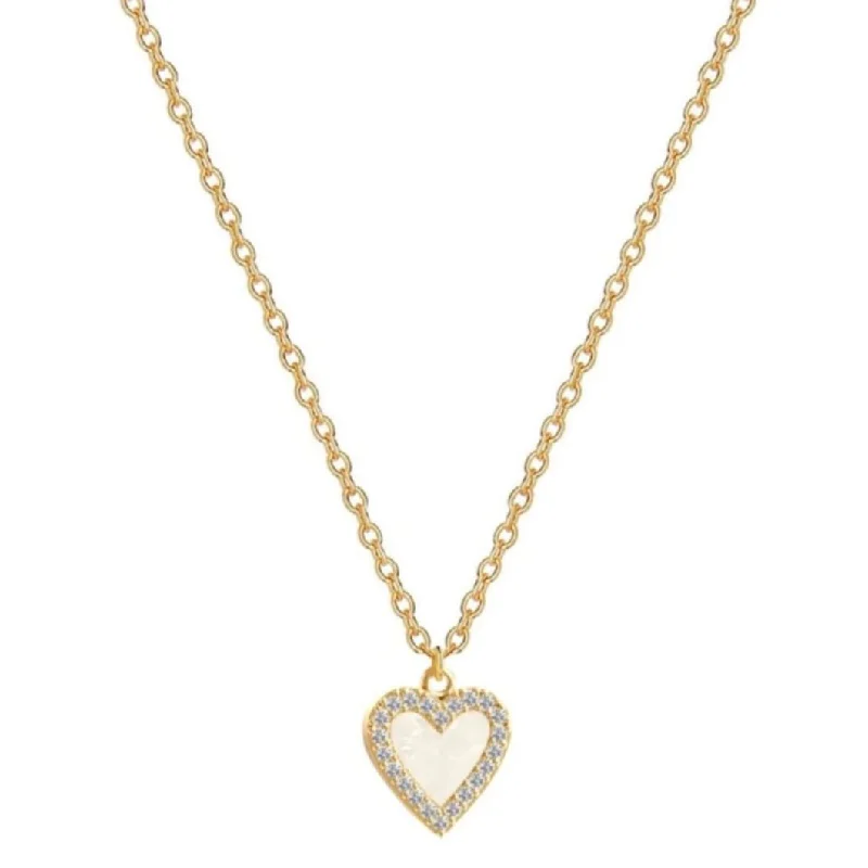 Women’s dainty necklaces-Pavé Mother of Pearl Heart Necklace