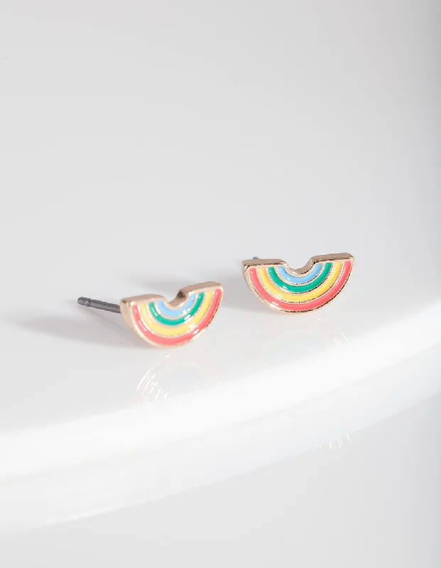 Women’s platinum earrings-Gold Rainbow Stud Earrings