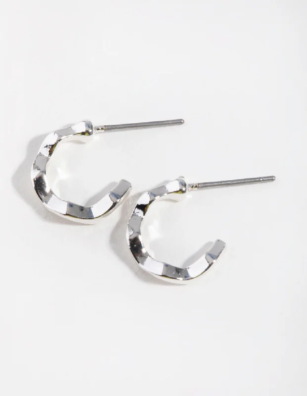 Women’s diamond stud earrings-Silver Squiggle Mini Hoop Earrings