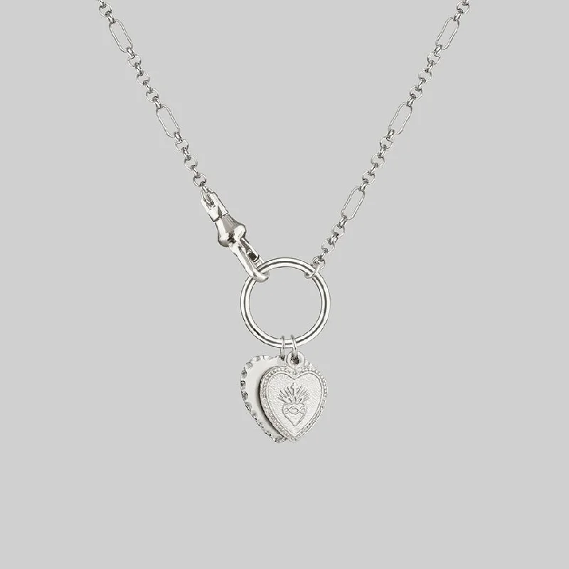 Women’s celestial pendant necklaces-VALENTINA. Multi Heart Charm Clasp Necklace - Silver