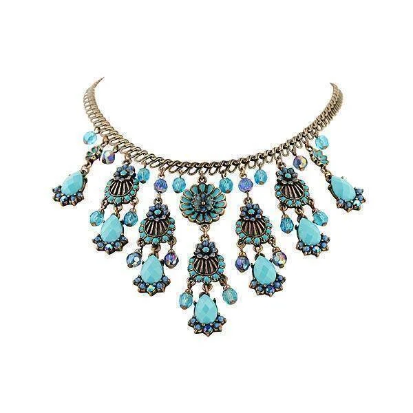 Women’s coin necklaces-2028 Jewelry Burnished Copper Turquoise AB Crystal Enamel Bib Necklace 16" + 3" Extender