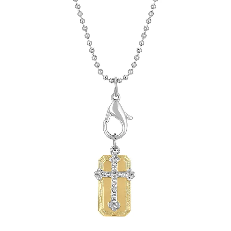 Women’s vintage diamond necklaces-1928 Jewelry Dog Tag And Cross Charm Pendant Necklace 16" + 3" Extender