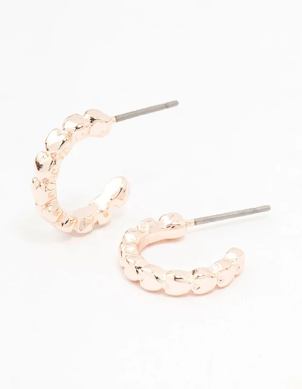 Women’s gold-plated earrings-Rose Gold Solid Heart Huggie Earring