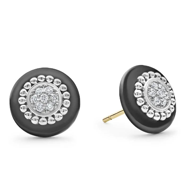 Women’s chic earrings-Black Caviar Ceramic Diamond Stud Earrings