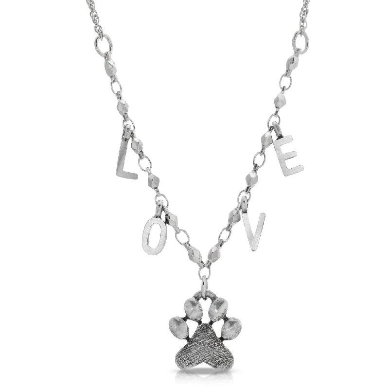 Women’s trendy necklaces-1928 Jewelry Pewter Paw Pendant LOVE Necklace 16"