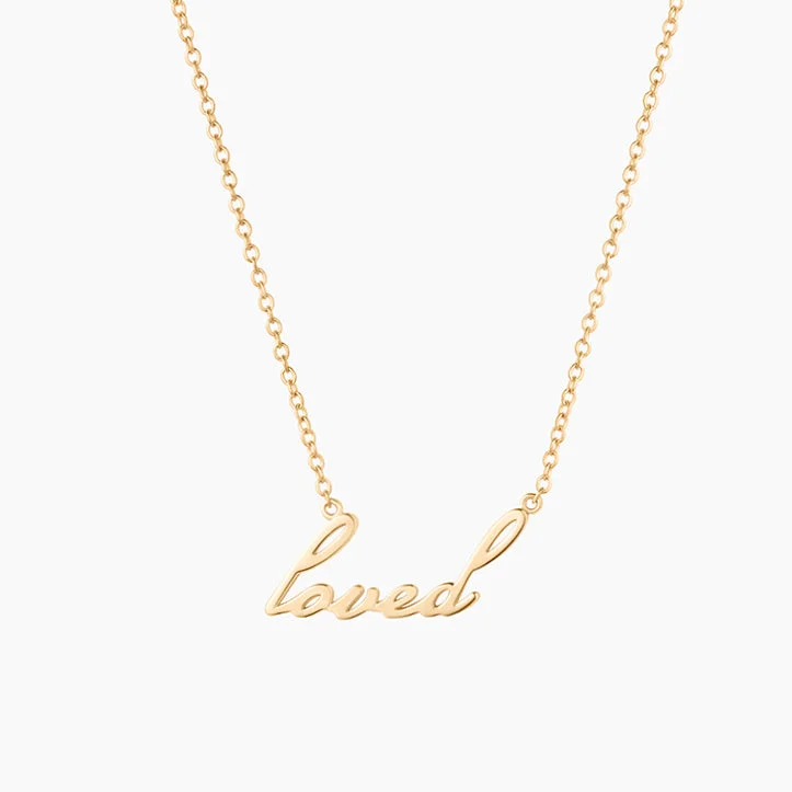 Women’s evening wear necklaces-14k Fine Loved Script Necklace