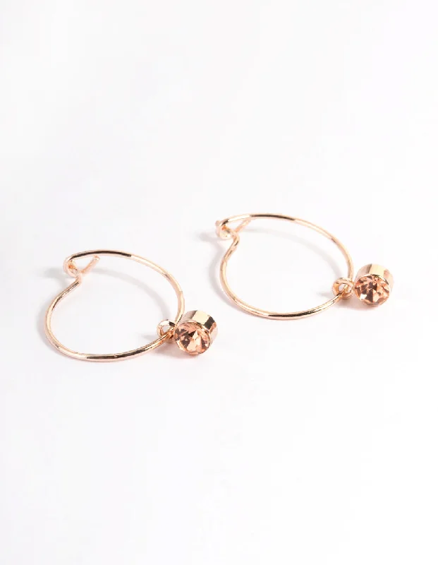 Women’s teardrop earrings-Pink Rose Gold Diamante Stone Hoop Earrings