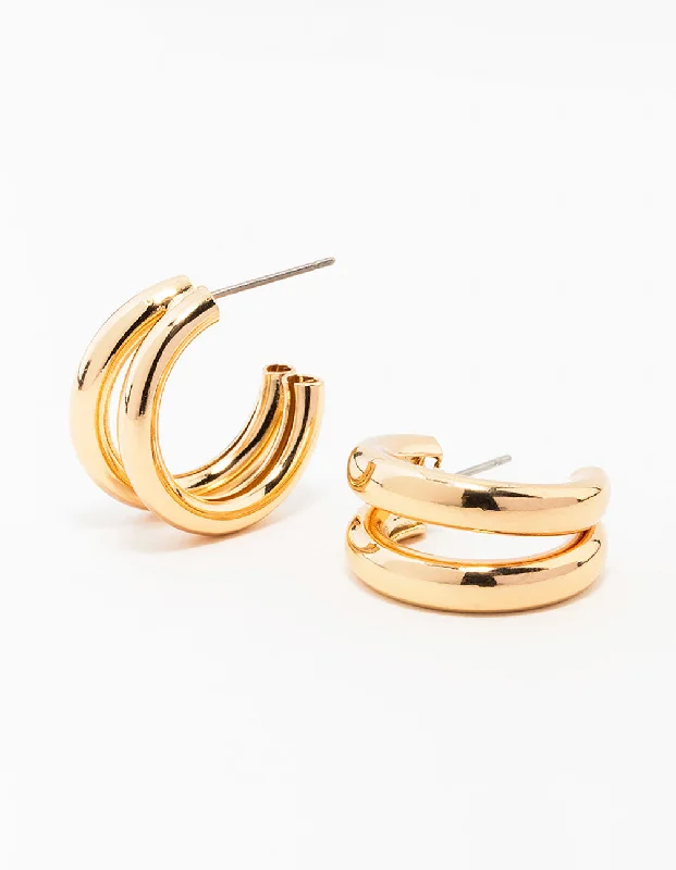 Women’s custom earrings-Gold Double Hoop Earrings