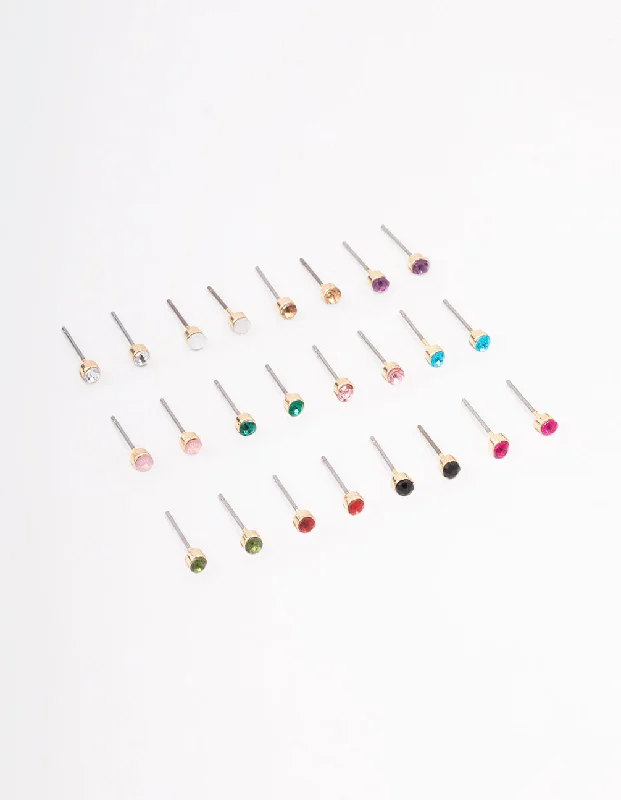 Women’s turquoise earrings-Gold Diamante Stud Earring 12-Pack