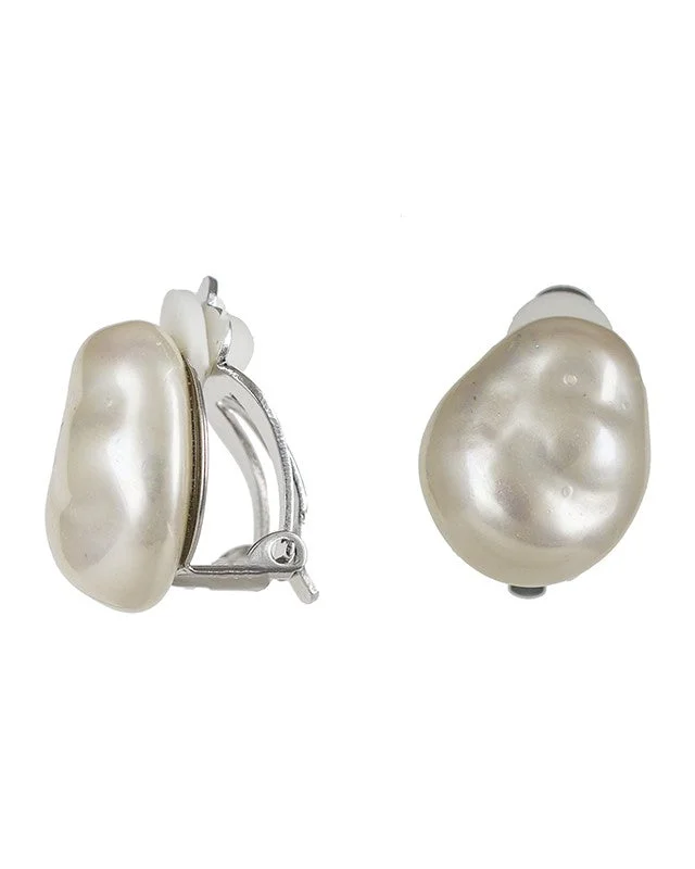 Women’s ear cuff earrings-Baroque Majorica Pearl Earrings