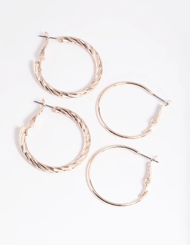 Women’s intricate design earrings-Rose Gold Plain Text Hoop Earrings