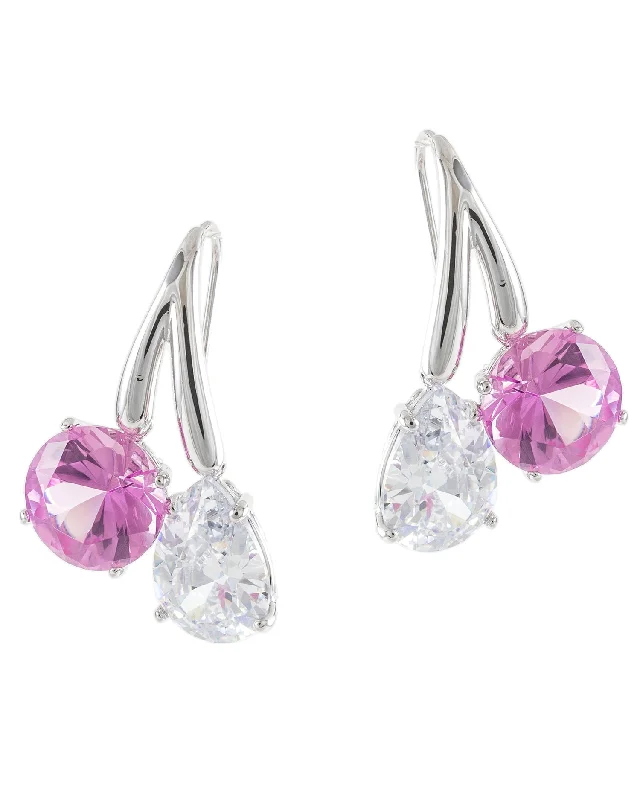 Women’s zodiac earrings-Pink Round/Pear CZ Double Drop Earrings