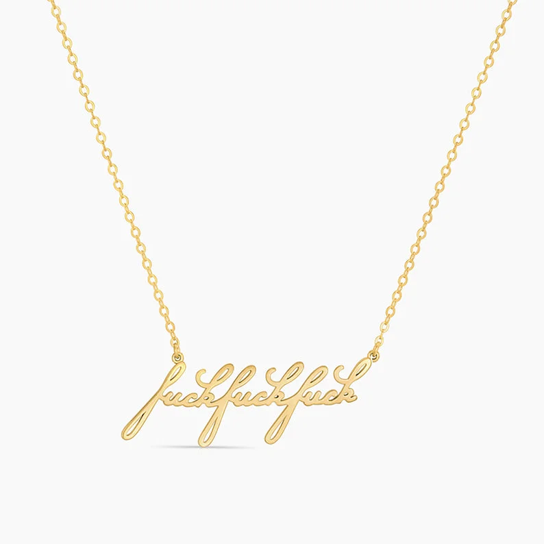 Women’s layered charm necklaces-14k Fine Fuck Fuck Fuck Script Necklace