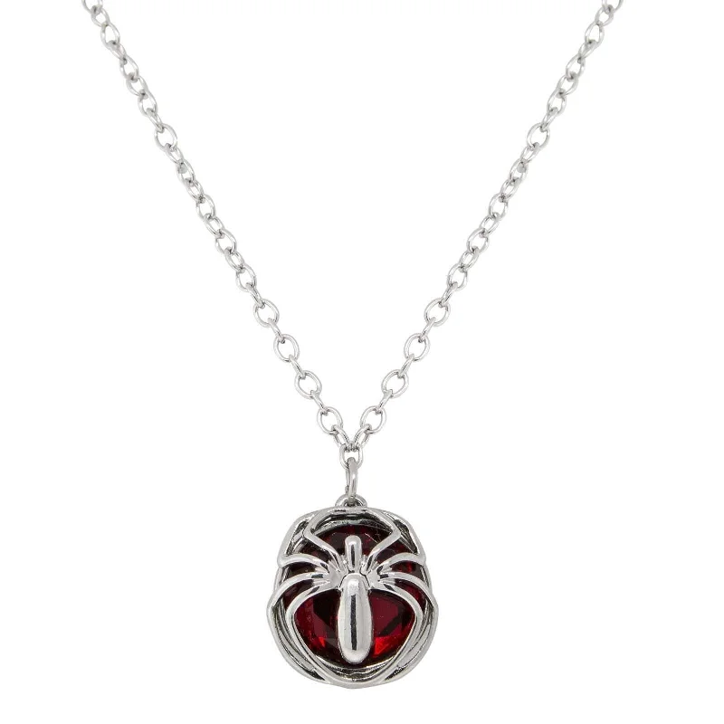 Women’s beach necklaces-1928 Jewelry Round Red Stone Spider Pendant Necklace 16" + 3" Extender