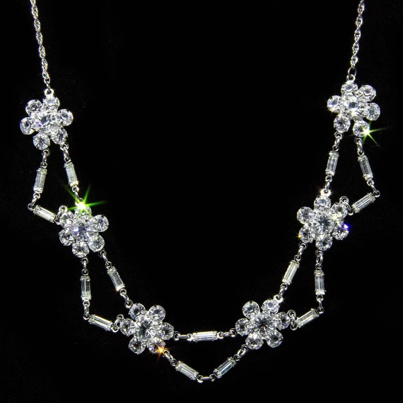 Women’s emerald necklaces-1928 Jewelry Vintage Austrian Crystal Flower Baguette Necklace 15"