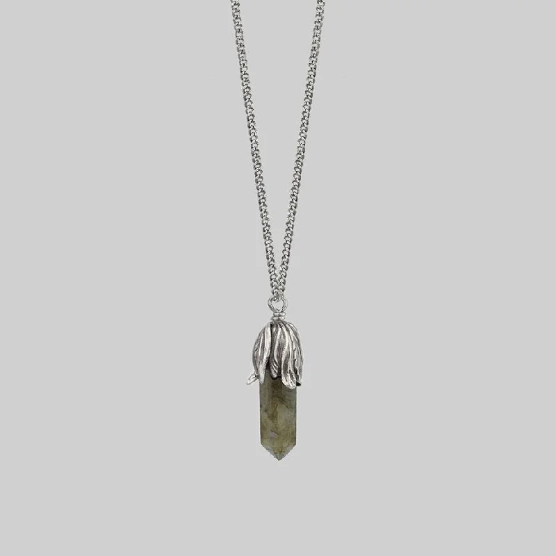 Women’s pearl and diamond necklaces-DEATH BLOOM. Labradorite Gemstone Necklace - Silver