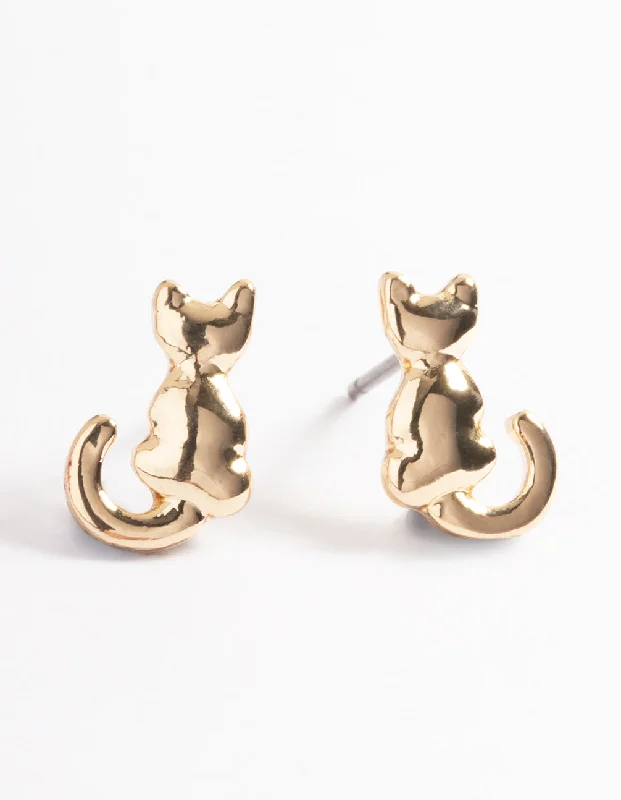 Women’s unique earrings-Gold Cat Stud Earrings