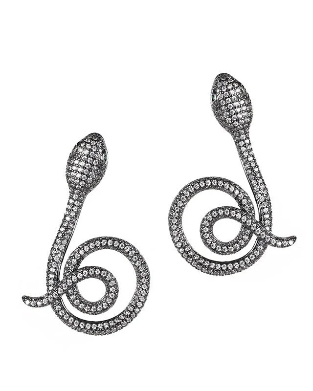 Women’s drop earrings-Pave Snake Earrings