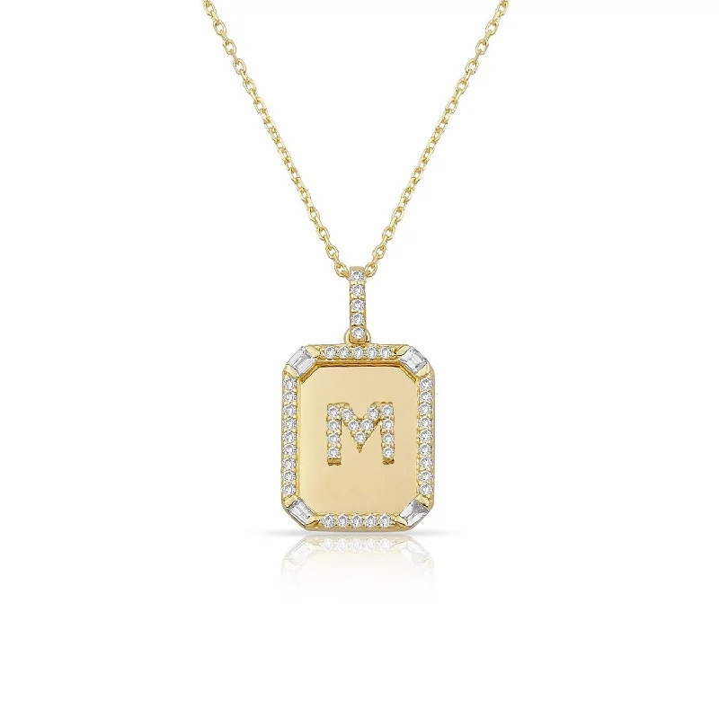 Women’s long necklaces-Diamond 14K Plate Initial Necklace