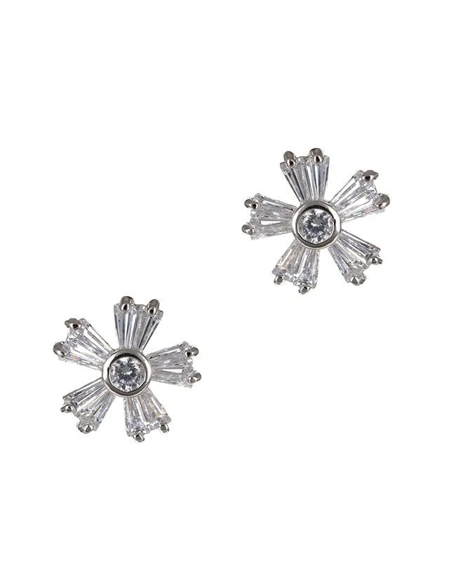 Women’s boho earrings-Round and Baguette CZ Floral Earrings