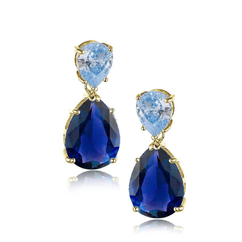 Women’s cute earrings-Blue Sapphire and Aqua Double Pear Drop Earrings