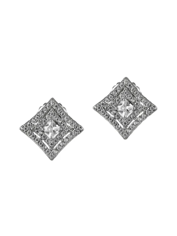 Women’s minimalist earrings-Cushion and Pave Square Stud Earrings