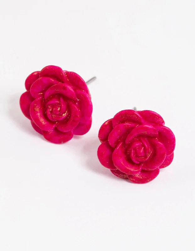 Women’s huggie earrings-Watercolour Rose Stud Earrings