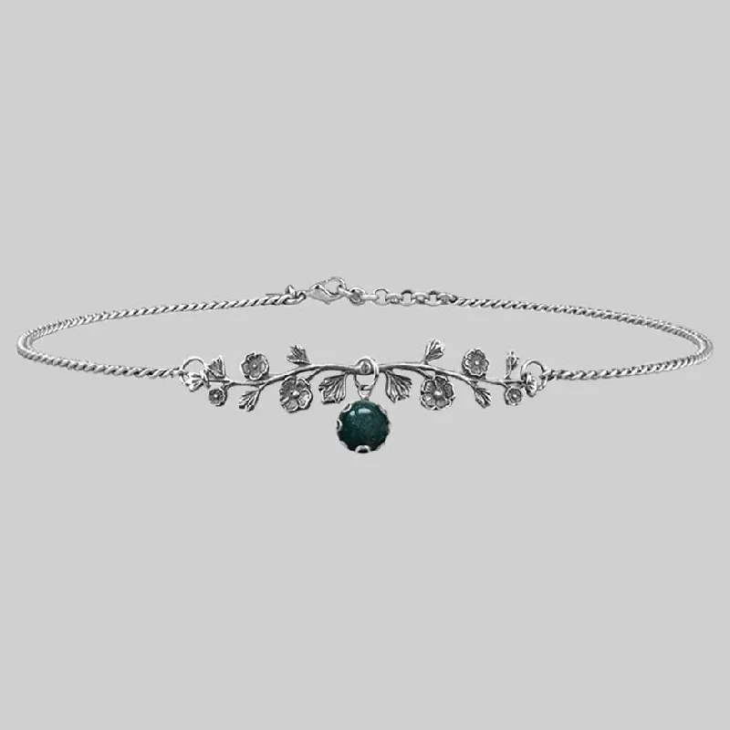 Women’s diamond pendant necklaces-DARK BLOOM. Green Moss Choker - Silver