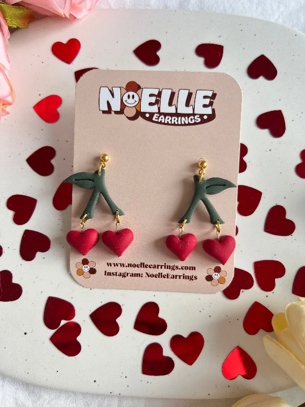 Women’s chandelier earrings-Heart Cherry Earrings