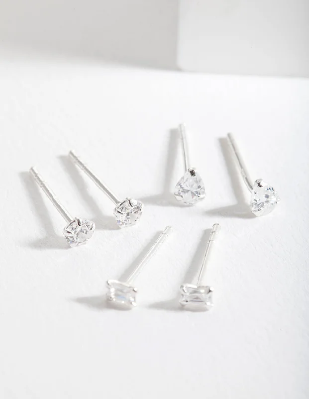 Women’s crystal earrings-Sterling Silver Mini Cubic Zirconia Stud Earring Pack