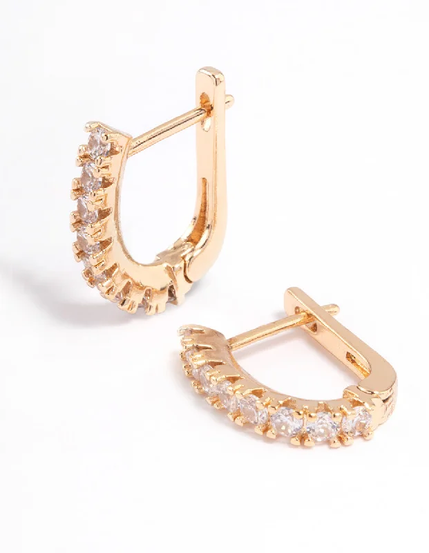 Women’s stacked earrings-Gold Mini Classic Diamante Huggie Earring