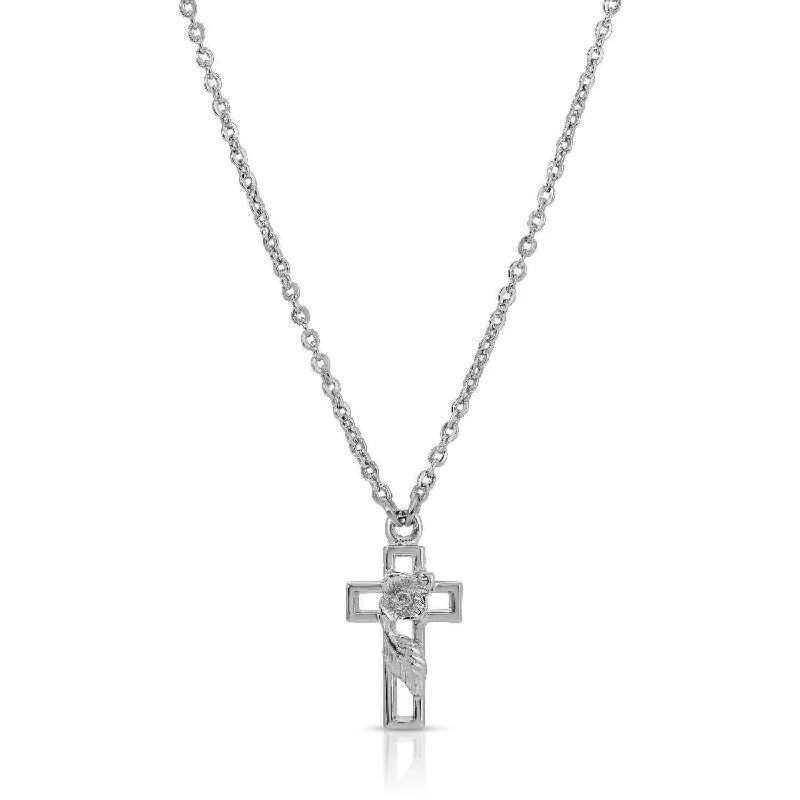 Women’s diamond pendant necklaces-1928 Jewelry Rose And Leaf Cross Pendant Necklace 16" + 3" Extender