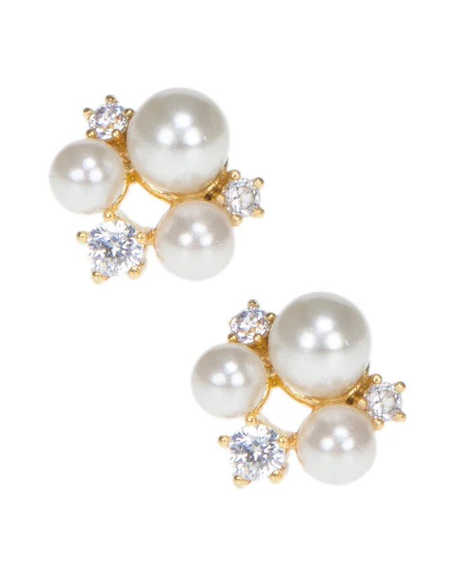 Women’s modern earrings-Pearl and CZ Cluster Earrings