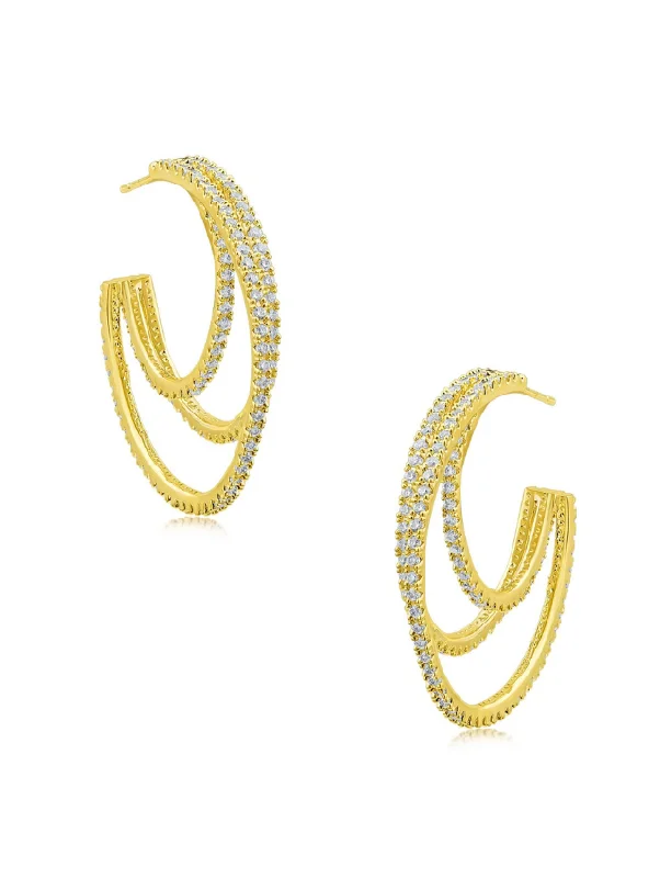 Women’s geometric drop earrings-Triple Hoop Earrings